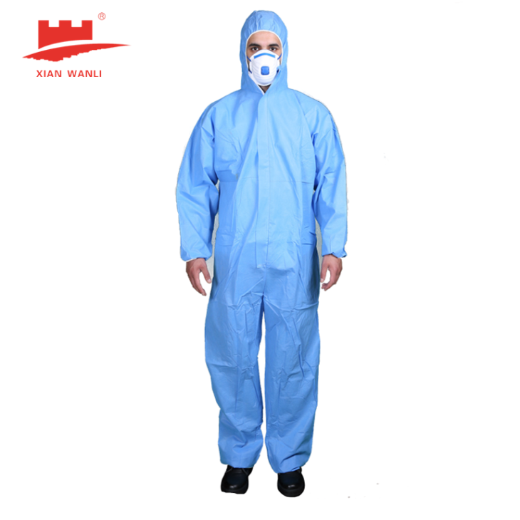 3-layer SMS Material Blue Disposable Safety Coverall for Men